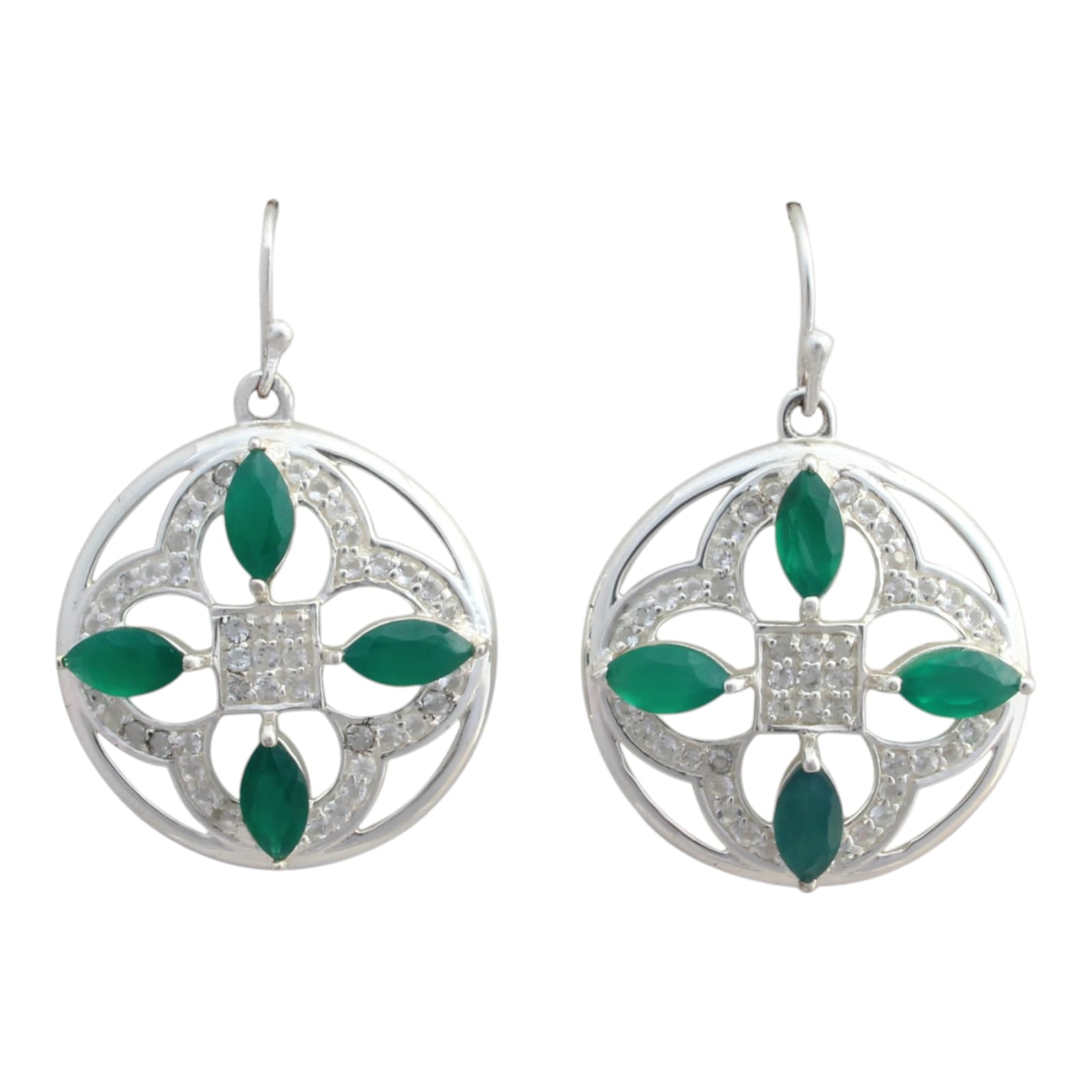 Beautiful store Design Earrings, In 925 Sterling Silver With Green Stone Earrings, Handmade Earrings, Traditional Earrings, Weight= 23.6 Gm