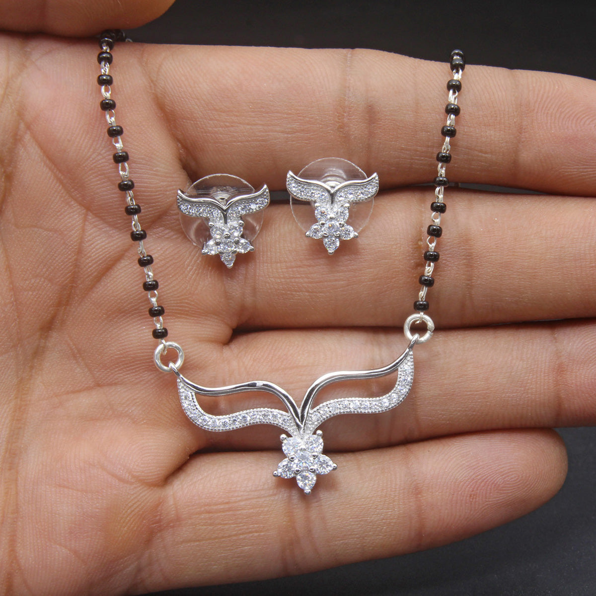 925 Sterling Silver Flower Drop Mangalsutra For Women