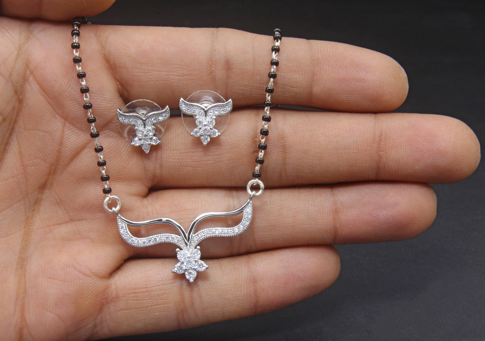 925 Sterling Silver Flower Design Mangalsutra Set For Women