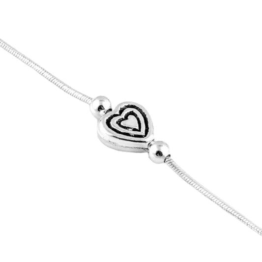 Silver Heart Shape Design Anklet (Single)