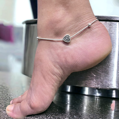 Silver Heart Shape Design Anklet (Pair)