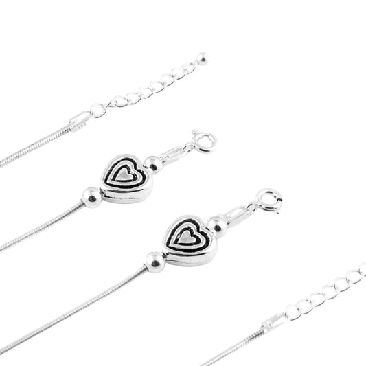 Silver Heart Shape Design Anklet (Pair)