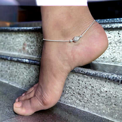 Silver Oval Design Anklet (Single)