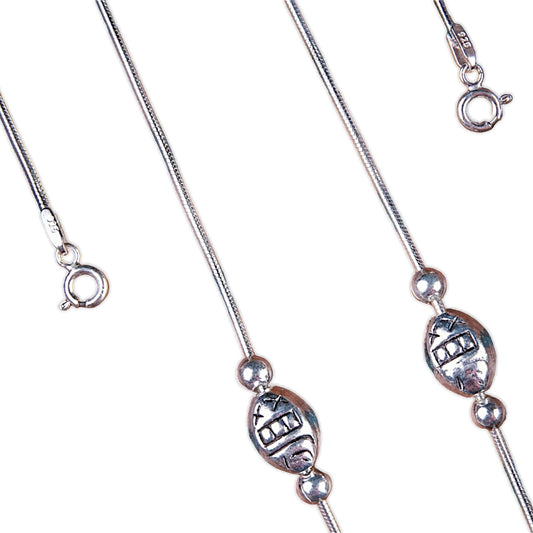 Silver Oval Design Anklet (Pair)