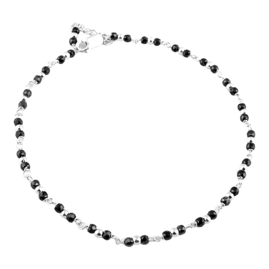 Silver Anklet With Black Beads (Pair)