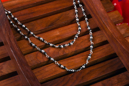 Silver Anklet With Black Beads (Pair)