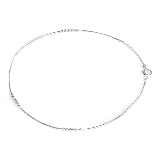 Plain chain with small ball design Silver Anklet (Single)