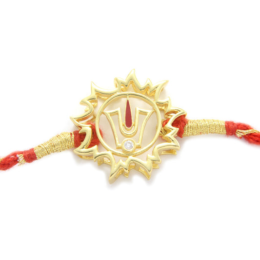 925 Sterling Silver 24kt Gold Plated Tirupati Sudarshan Chakra Rakhi Cum Pendant for Brother