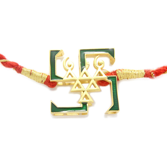 925 Sterling Silver 24kt Gold Plated Swastik and Saraswati Yantra Rakhi cum Pendant for Brother