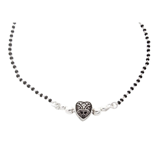 925 Sterling Silver Oxidised Heart Shape Mangalsutra For Women