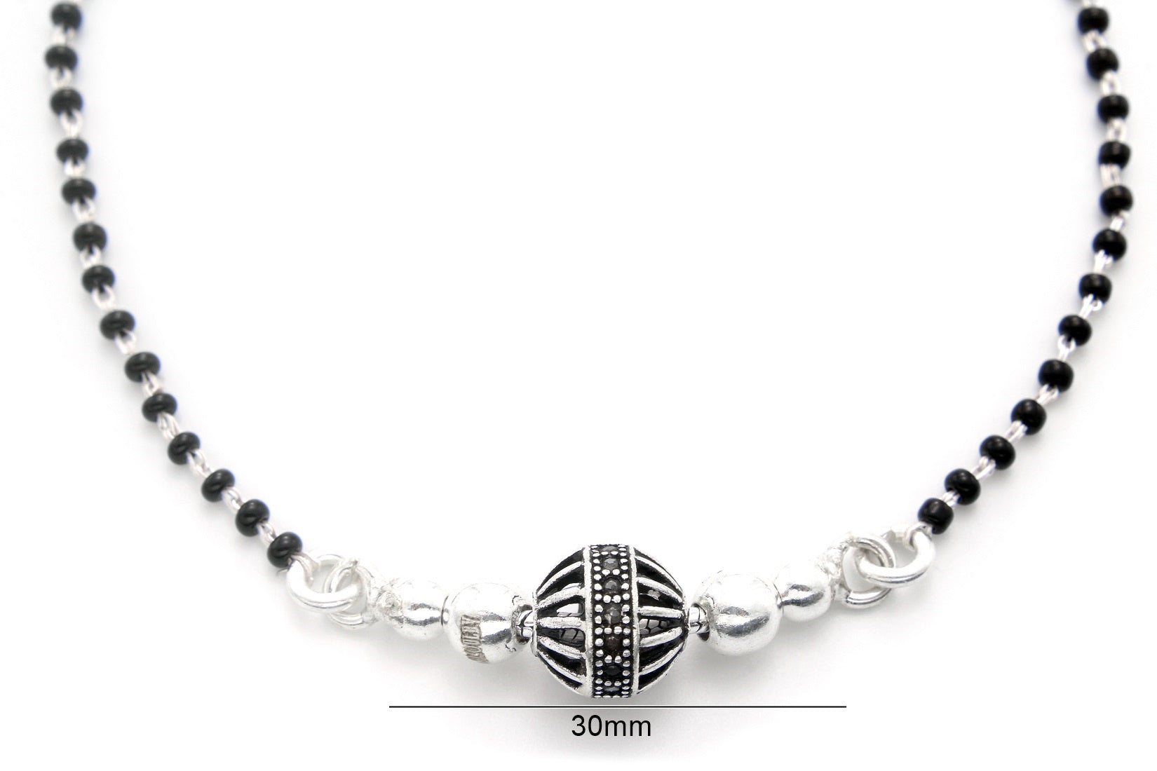 925 Sterling Silver Oxidised Round Shape Studded Mangalsutra For Women