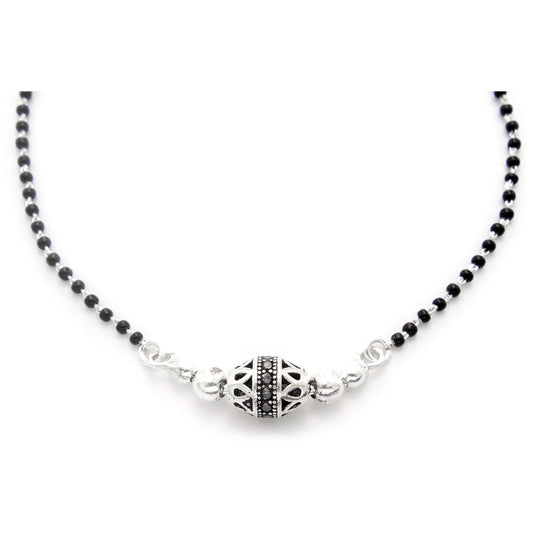 925 Sterling Silver Oxidised Oval Shape Mangalsutra For Women