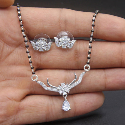 925 Sterling Silver Single Drop Stone Mangalsutra For Women