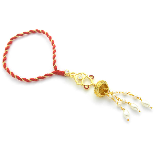 925 Sterling Silver 24kt Gold Plated Devi Trident Lumba Rakhi for Bhabhi