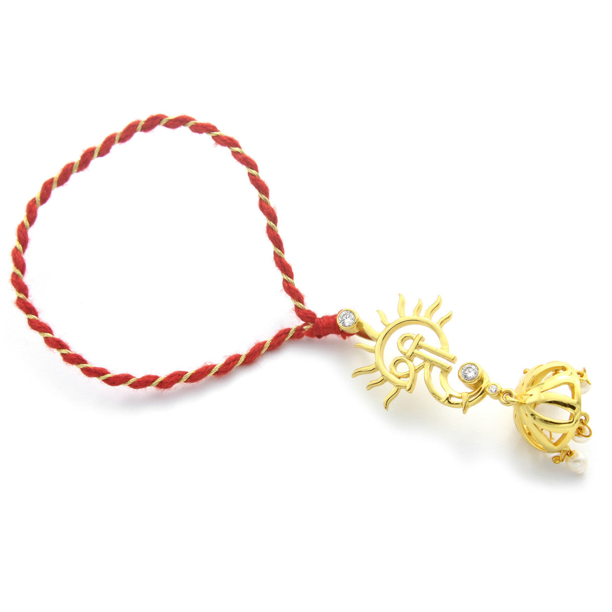 925 Sterling Silver 24kt Gold Plated Shree Sun Ganesh Lumba Rakhi for Bhabhi