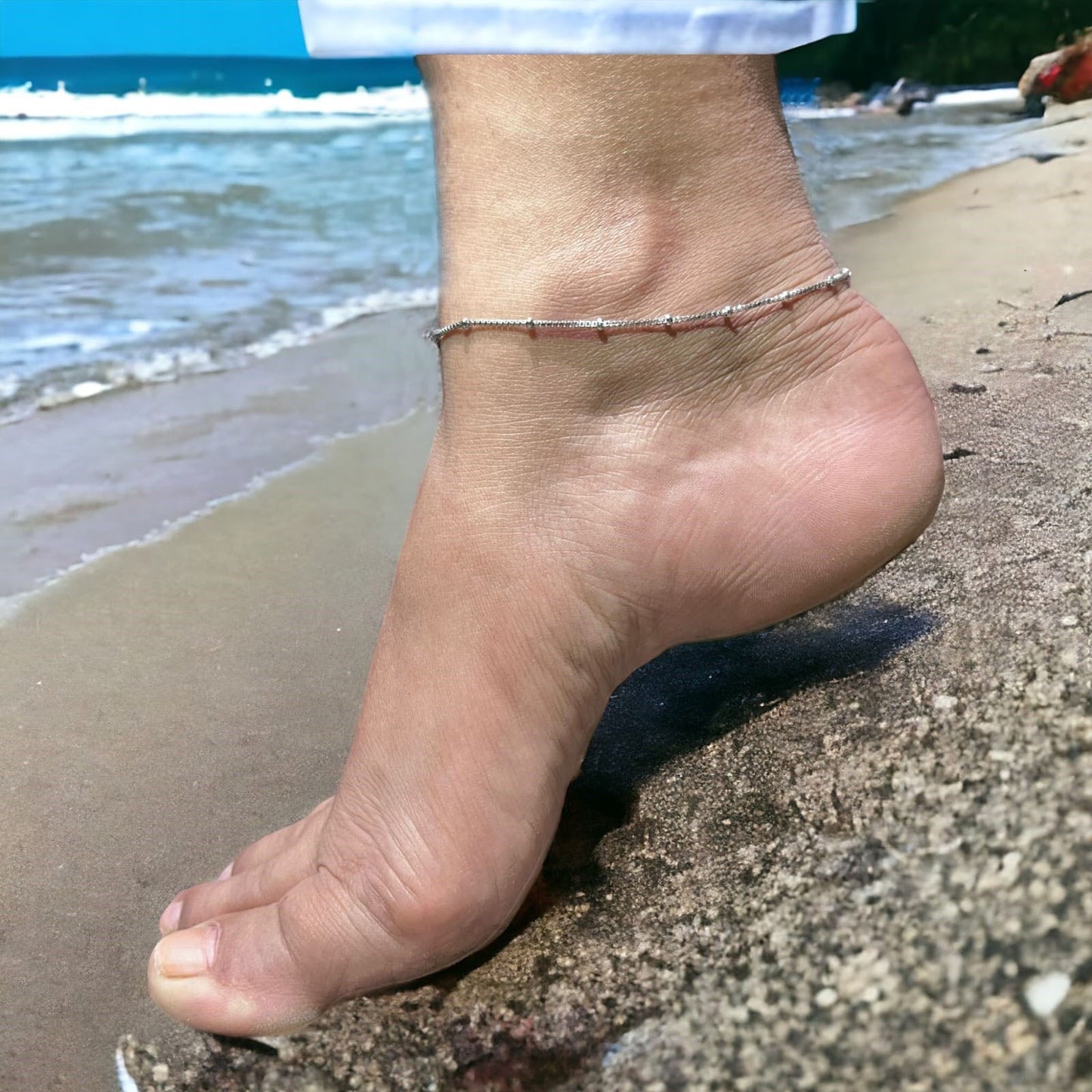 Silver Small Plain Beads Anklet (Single)