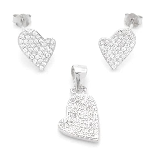 925 Sterling Silver Heart Shape Pendant Set For Girls And Women