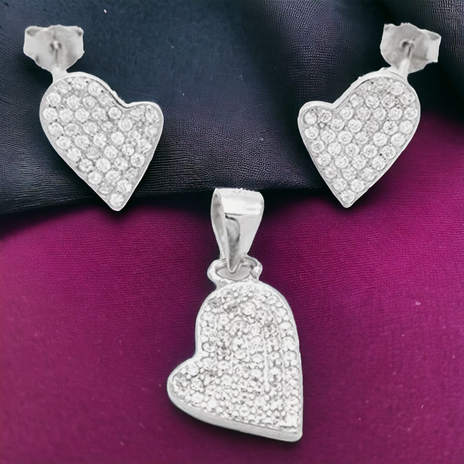 925 Sterling Silver Heart Shape Pendant Set For Girls And Women