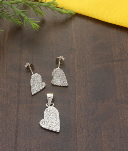 925 Sterling Silver Heart Shape Pendant Set For Girls And Women