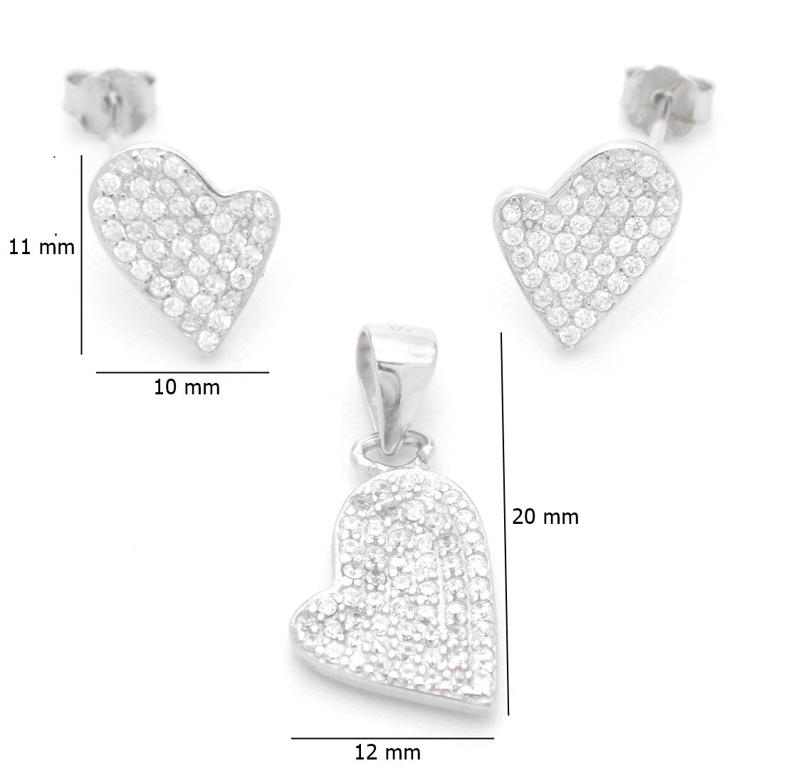 925 Sterling Silver Heart Shape Pendant Set For Girls And Women