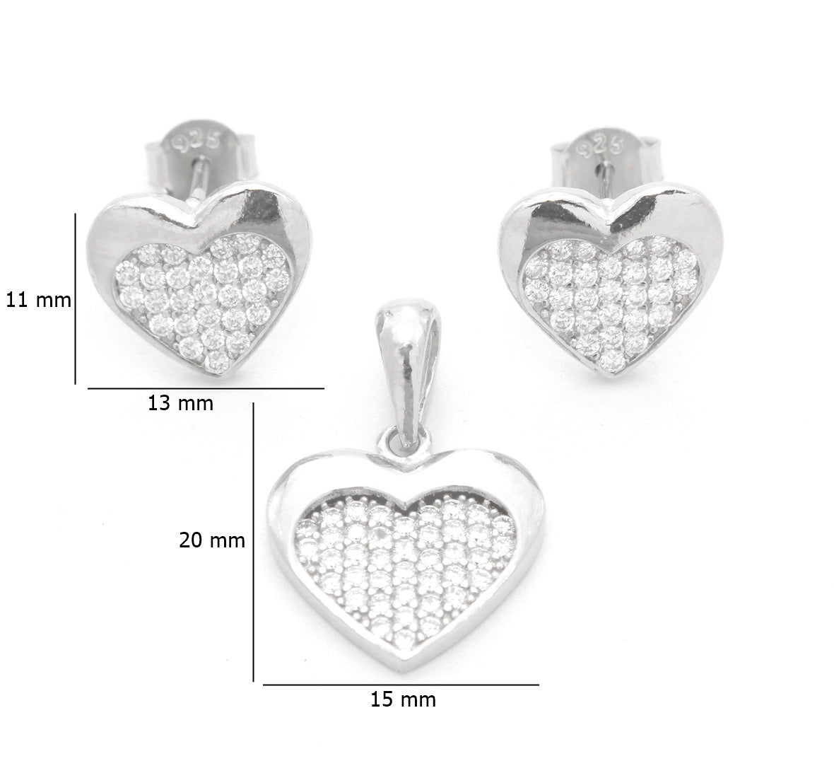 925 Sterling Silver Heart Shape Pendant Set For Girls And Women