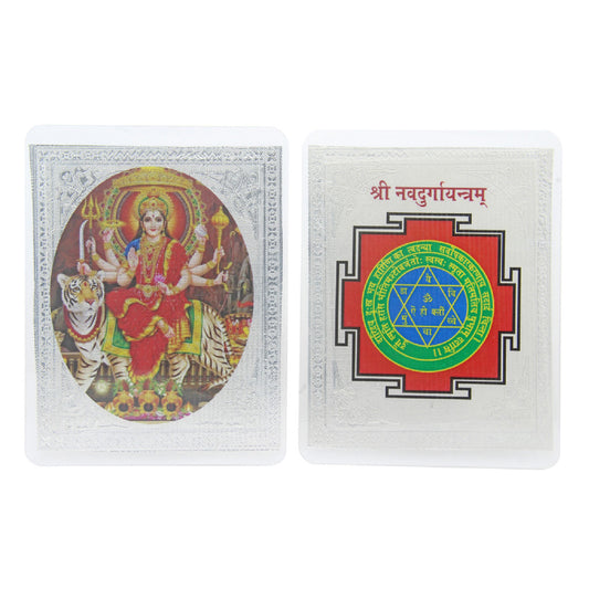 925 Sterling Silver Enameled Laminated Shree Navdurga Yantra For Pooja Room