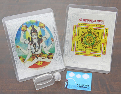 925 Sterling Silver Enameled Laminated Shree Mahamrityunjaya Yantra For Pooja Room