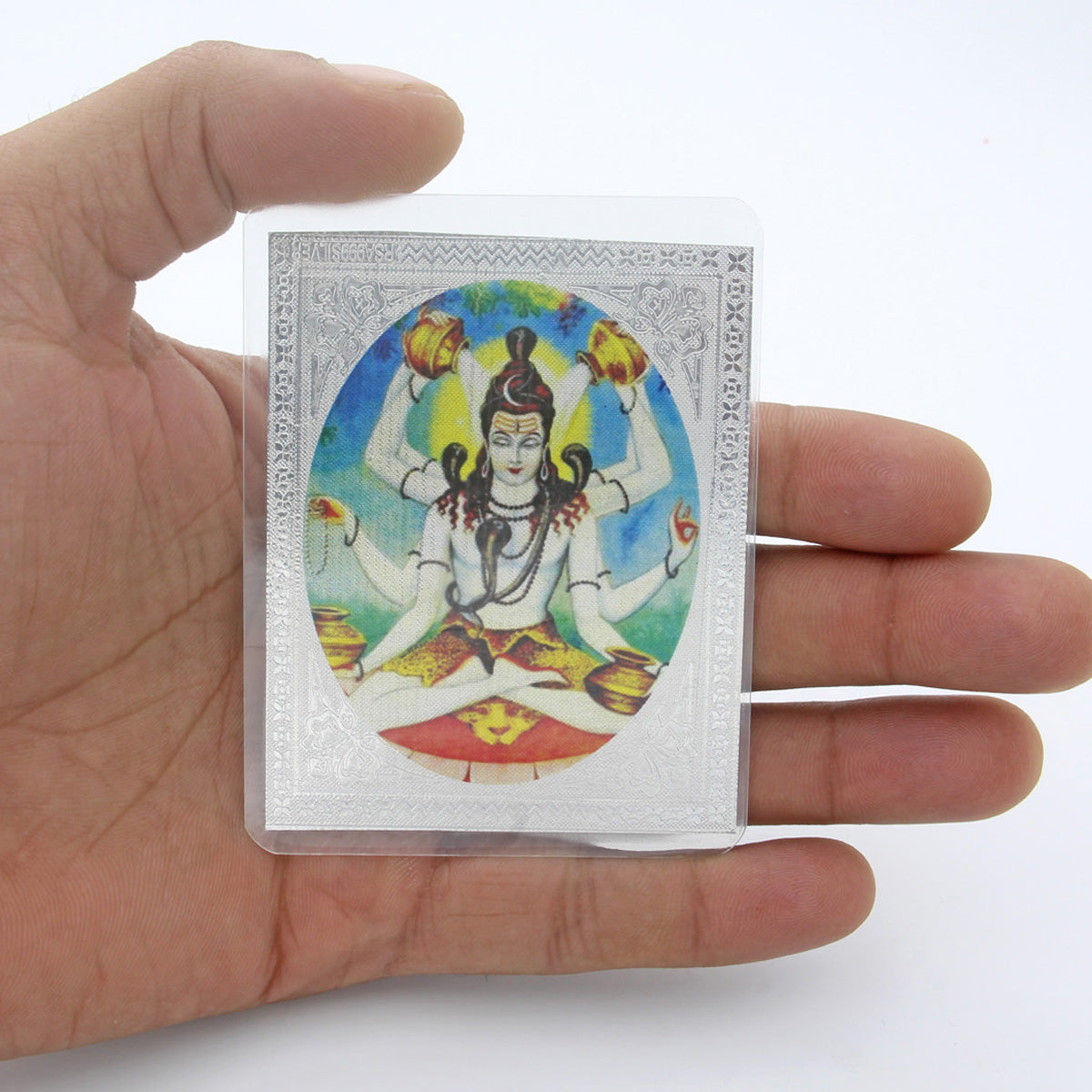 925 Sterling Silver Enameled Laminated Shree Mahamrityunjaya Yantra For Pooja Room