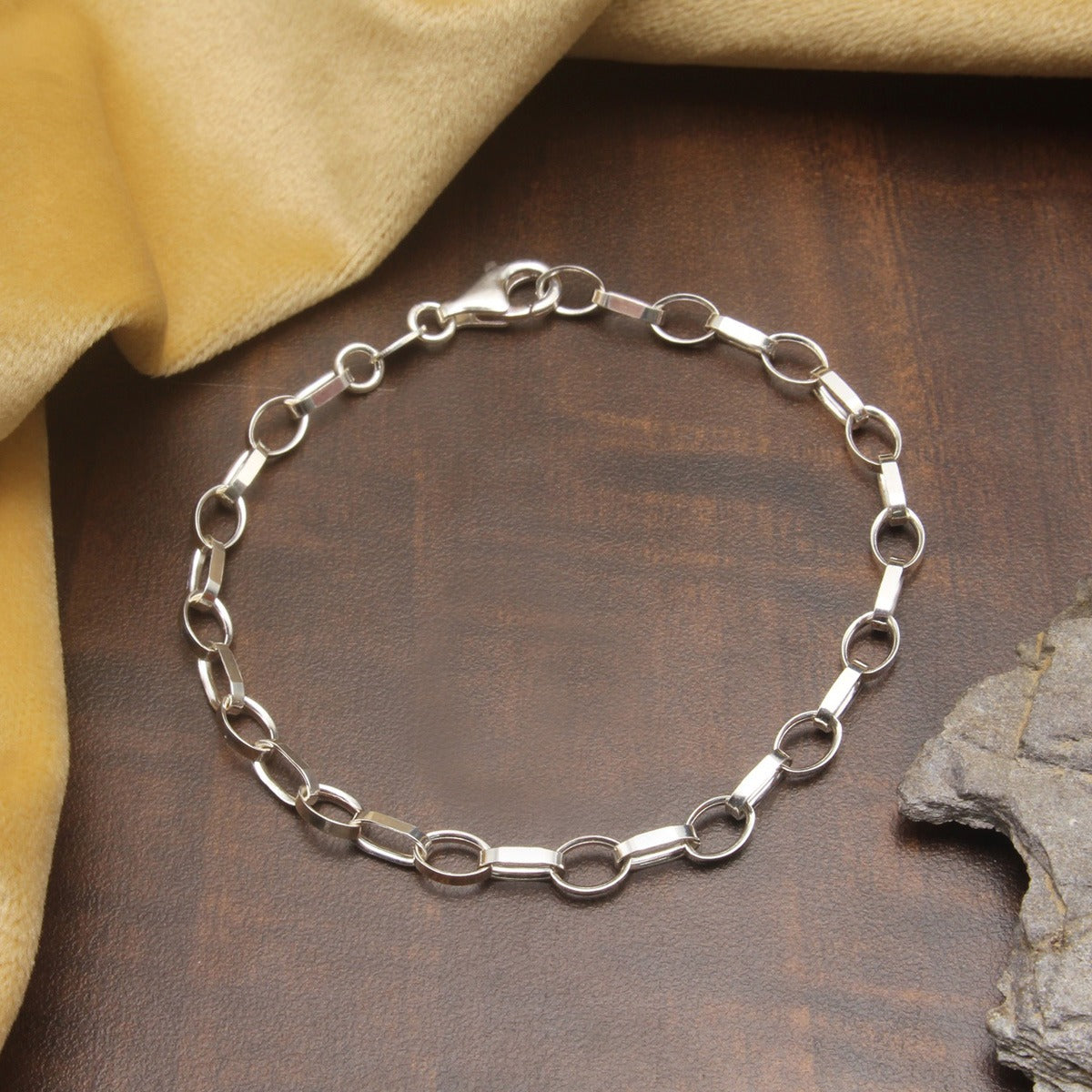 925 Sterling Silver Italian Design Link Chain Bracelet For Girls