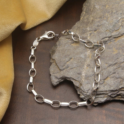 925 Sterling Silver Italian Design Link Chain Bracelet For Girls