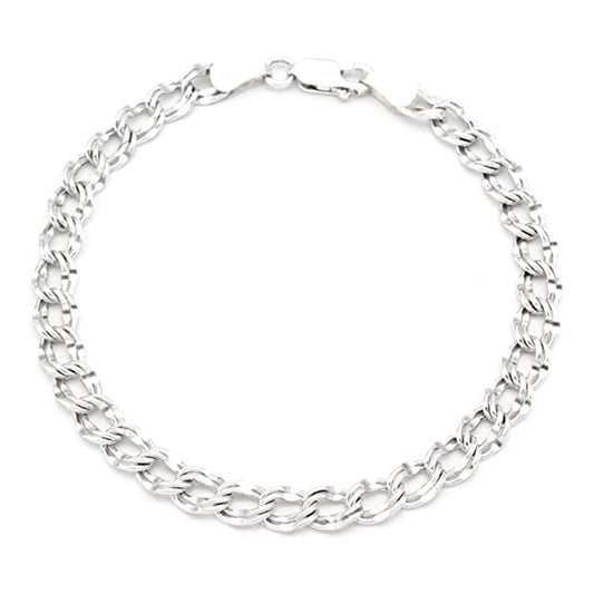 925 Sterling Silver Italian Design Double Link Chain Bracelet For Girls And Women