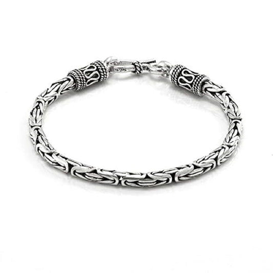 925 Sterling 3mm Silver Italian Design Byzantine Chain Bracelet For Girls