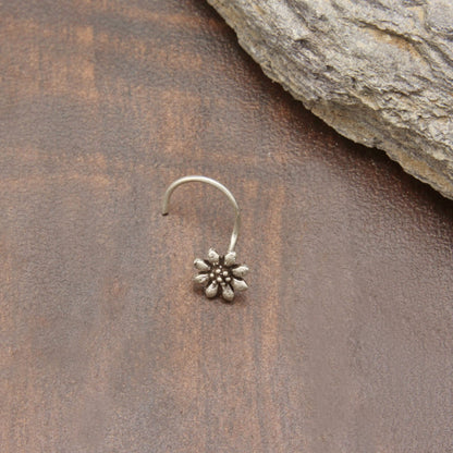 Silver Flower Nose Pin With Wire