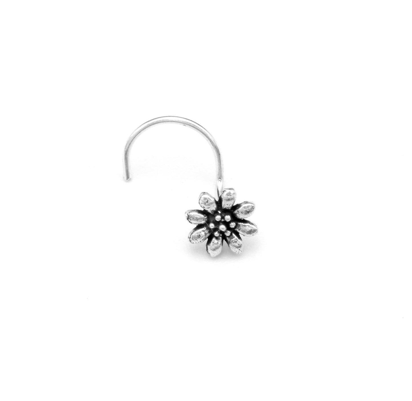 Silver Flower Nose Pin With Wire