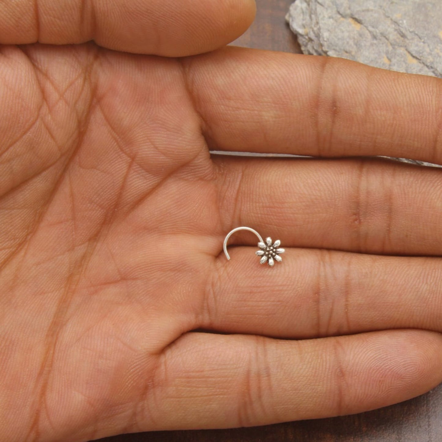 Silver Flower Nose Pin With Wire