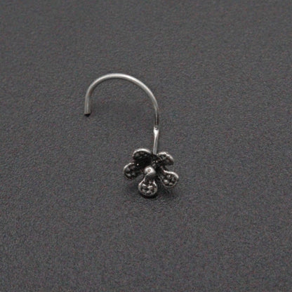 925 Sterling Silver Oxidised Leaf Flower Nose Pin For Women And Girls