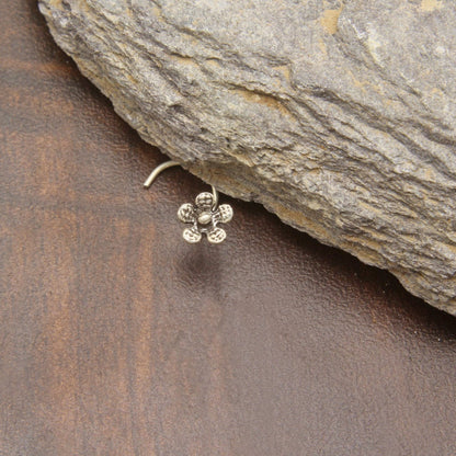 925 Sterling Silver Oxidised Leaf Flower Nose Pin For Women And Girls