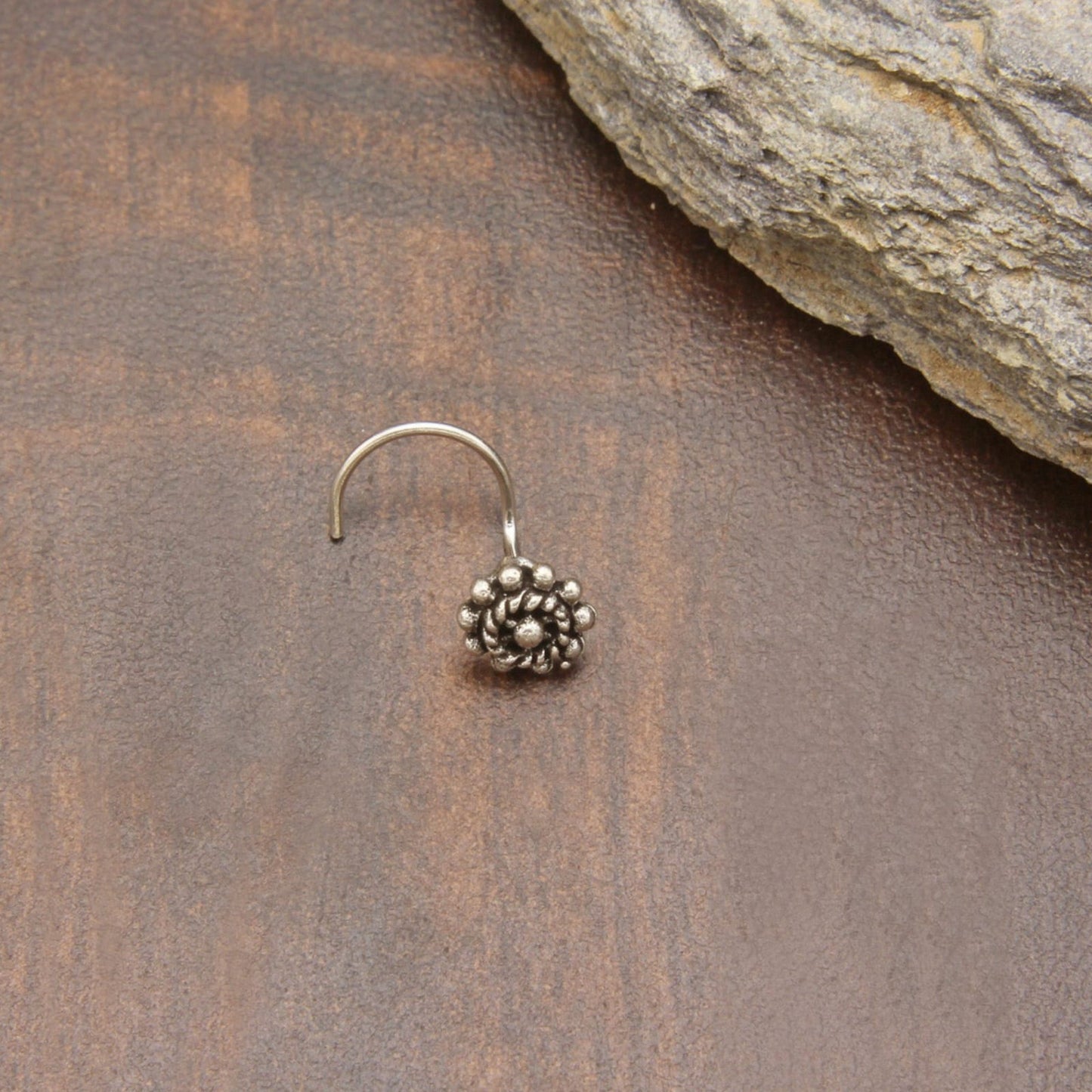 925 Sterling Silver Oxidised Flower Nose Pin For Women And Girls