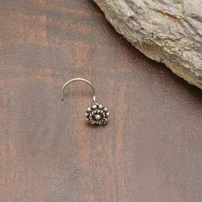 925 Sterling Silver Oxidised Flower Nose Pin For Women And Girls