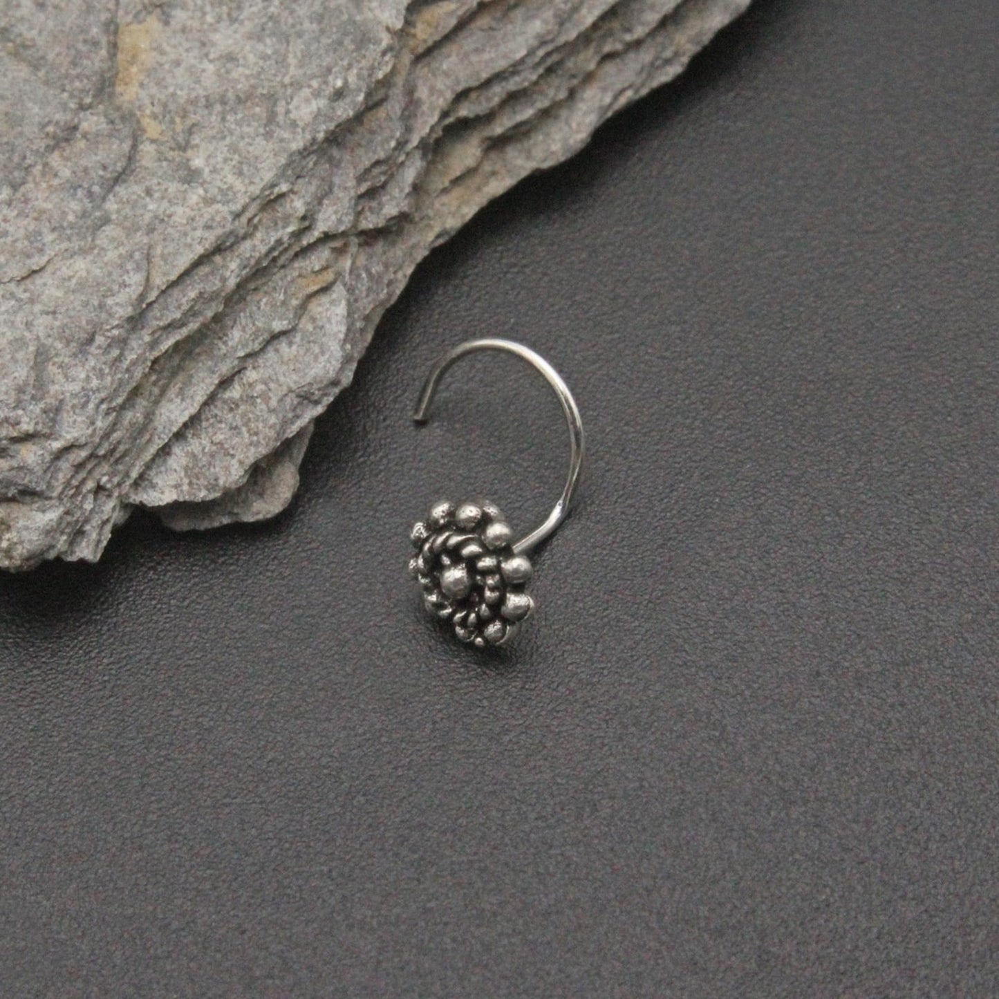 925 Sterling Silver Oxidised Flower Nose Pin For Women And Girls