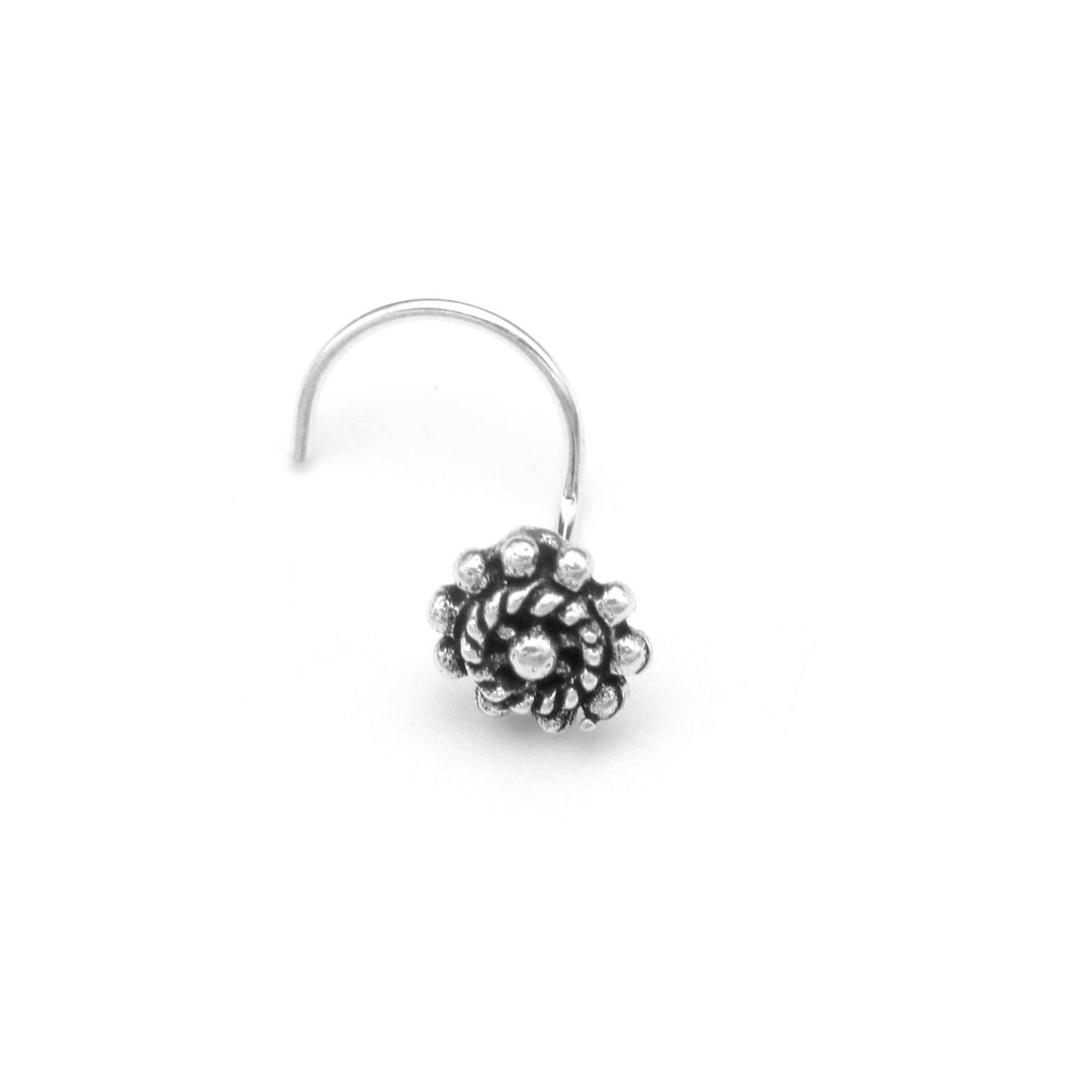 925 Sterling Silver Oxidised Flower Nose Pin For Women And Girls