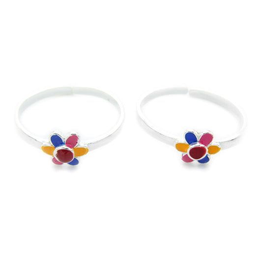 925 Sterling Silver Flower Enamel Design Toe Ring For Women