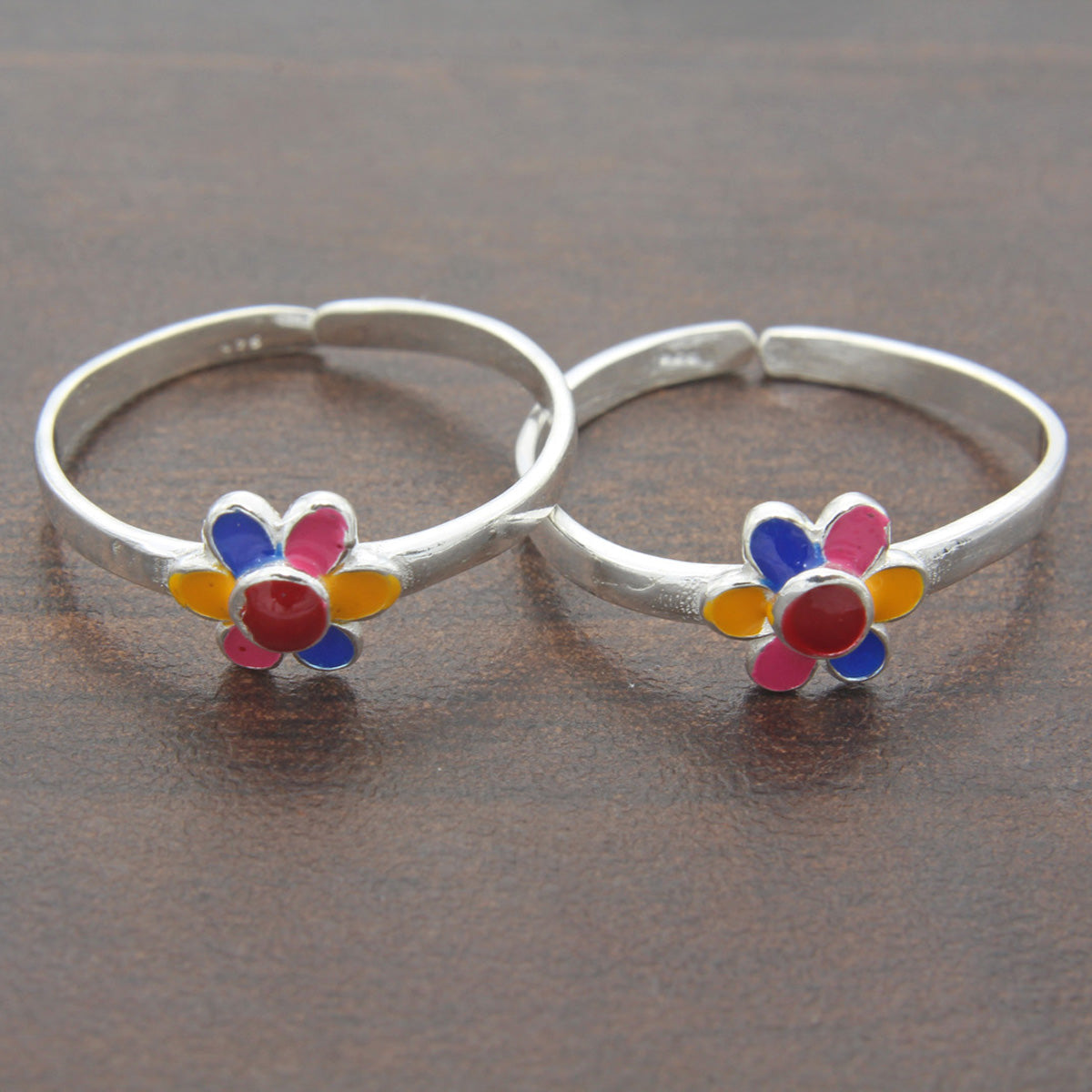 925 Sterling Silver Flower Enamel Design Toe Ring For Women
