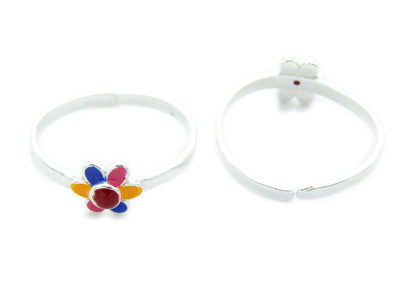 925 Sterling Silver Flower Enamel Design Toe Ring For Women