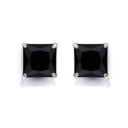925 Sterling Silver Black Stone Square Design Studs Earring For Girls And Women