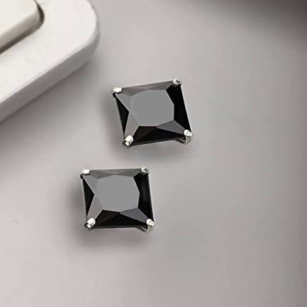 925 Sterling Silver Black Stone Square Design Studs Earring For Girls And Women