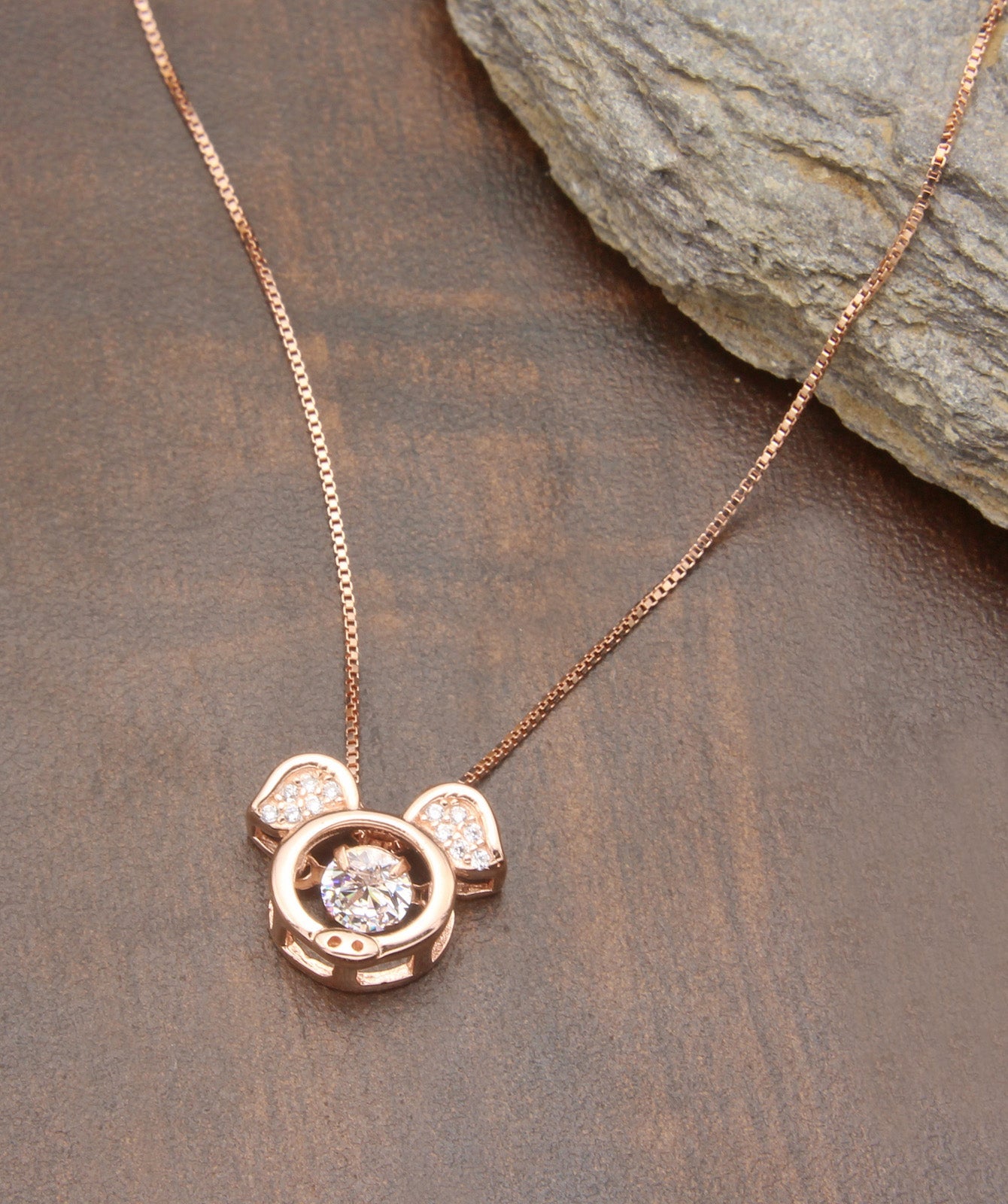 925 Sterling Silver Rose Gold Pendant With Chain Pig Pendant For Girls And Women