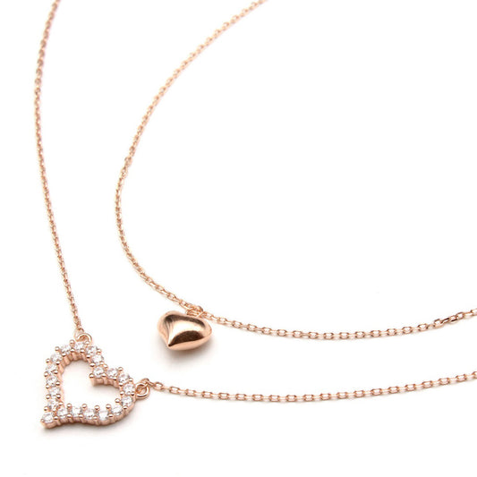 925 Sterling Silver Double Chain Heart Shape Rose Gold Pendant With Chain For Girls And Women