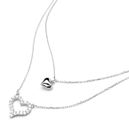 925 Sterling Silver Double Heart Pendant With Chain For Girls And Women