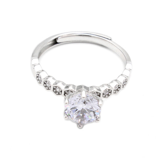 925 Sterling Silver Single White Cubic Zirconia Stone Studded Cocktail Design Ring For Women And Girls